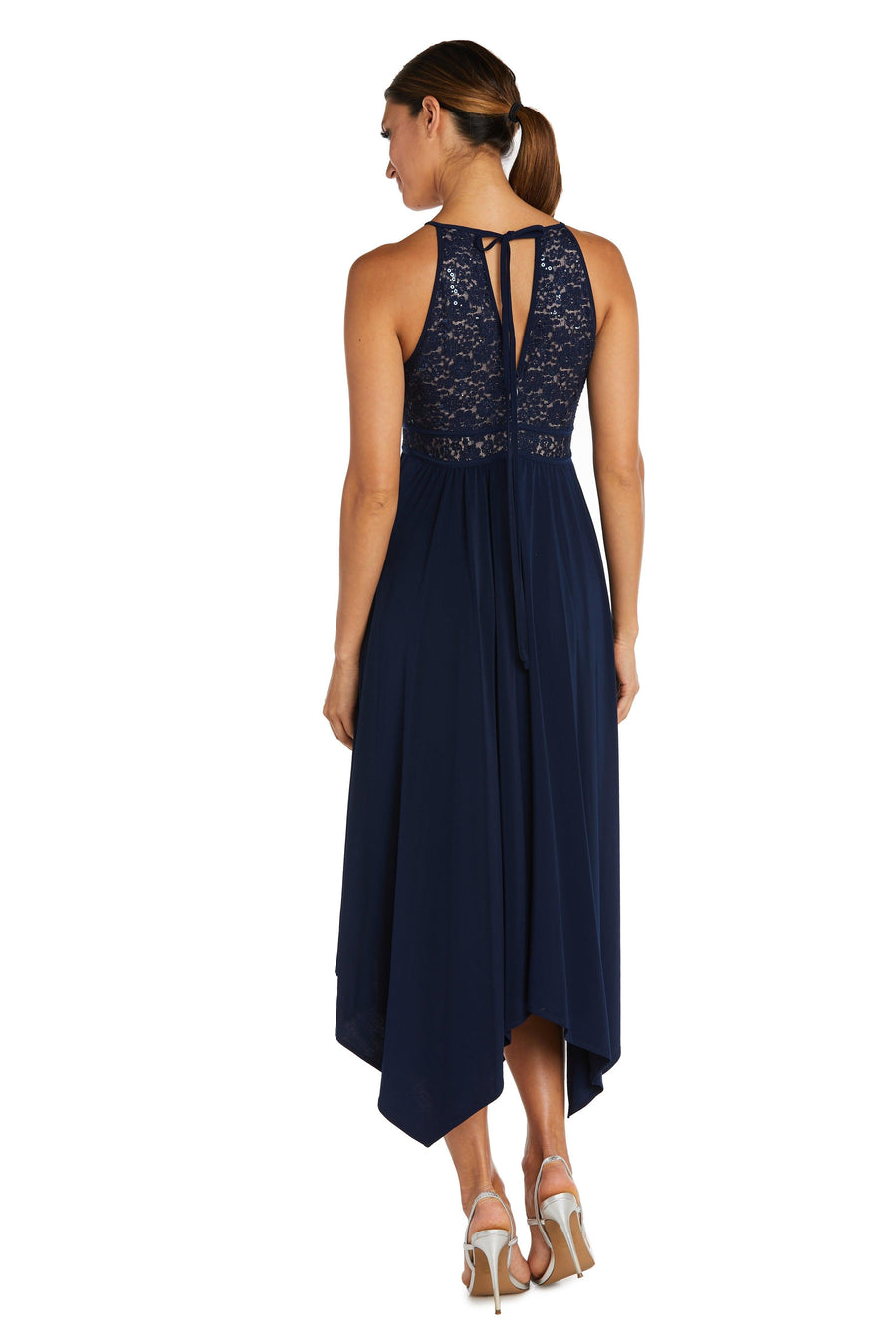 Nightway High Low Halter Petite Lace Dress 21946P - The Dress Outlet