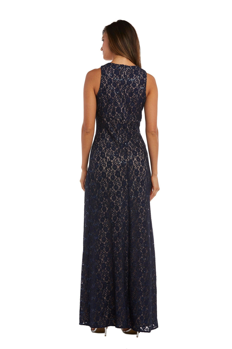 Nightway Long Formal Glitter Lace Petite Gown 21547P - The Dress Outlet