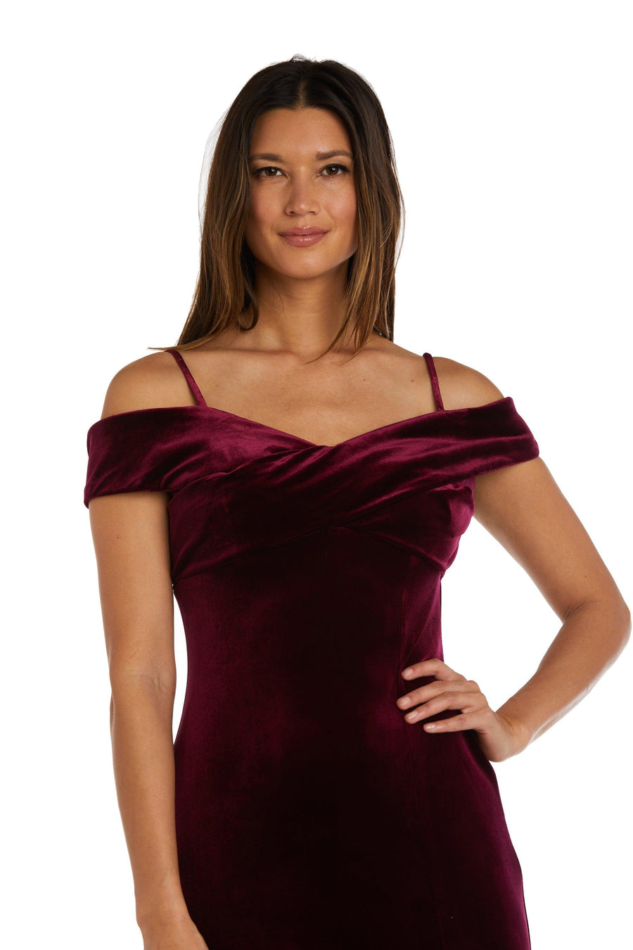 Nightway Long Off Shoulder Formal Velvet Gown 22094 - The Dress Outlet