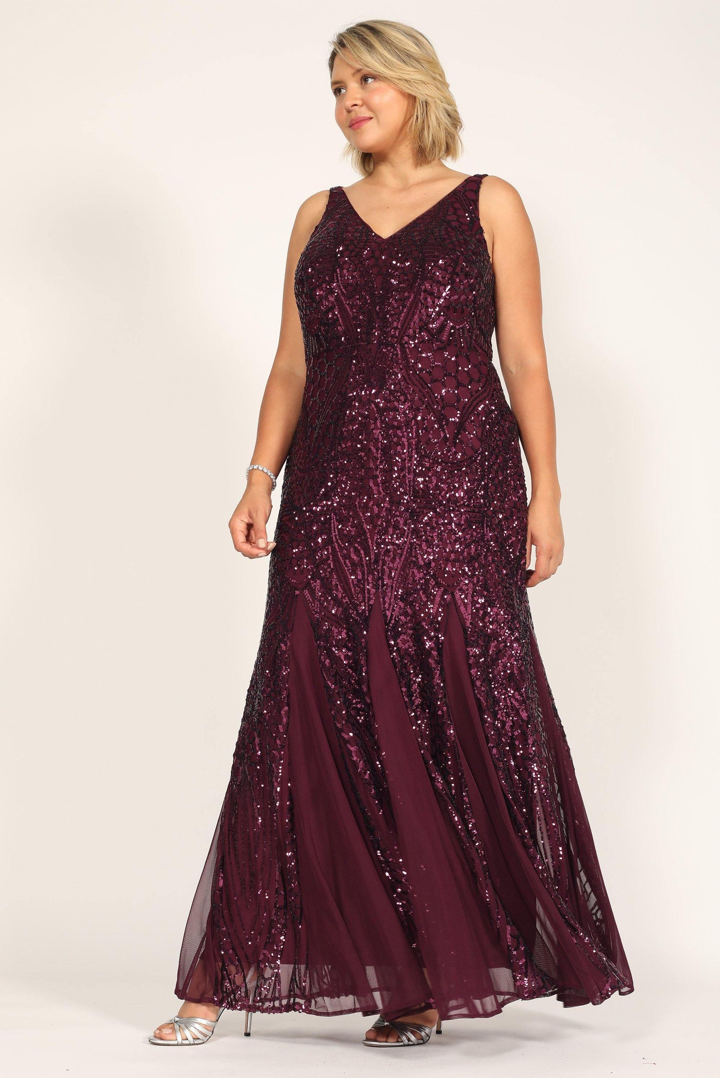 Nightway Long Plus Size Beaded Formal Gown 21685W - The Dress Outlet