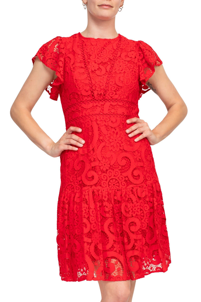 Cocktail Dresses Short Cocktail Fitted Lace Dress  Pure Red