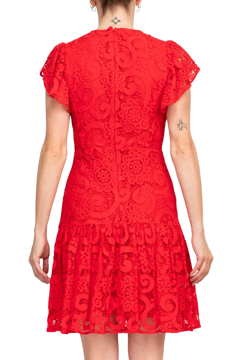Cocktail Dresses Short Cocktail Fitted Lace Dress  Pure Red