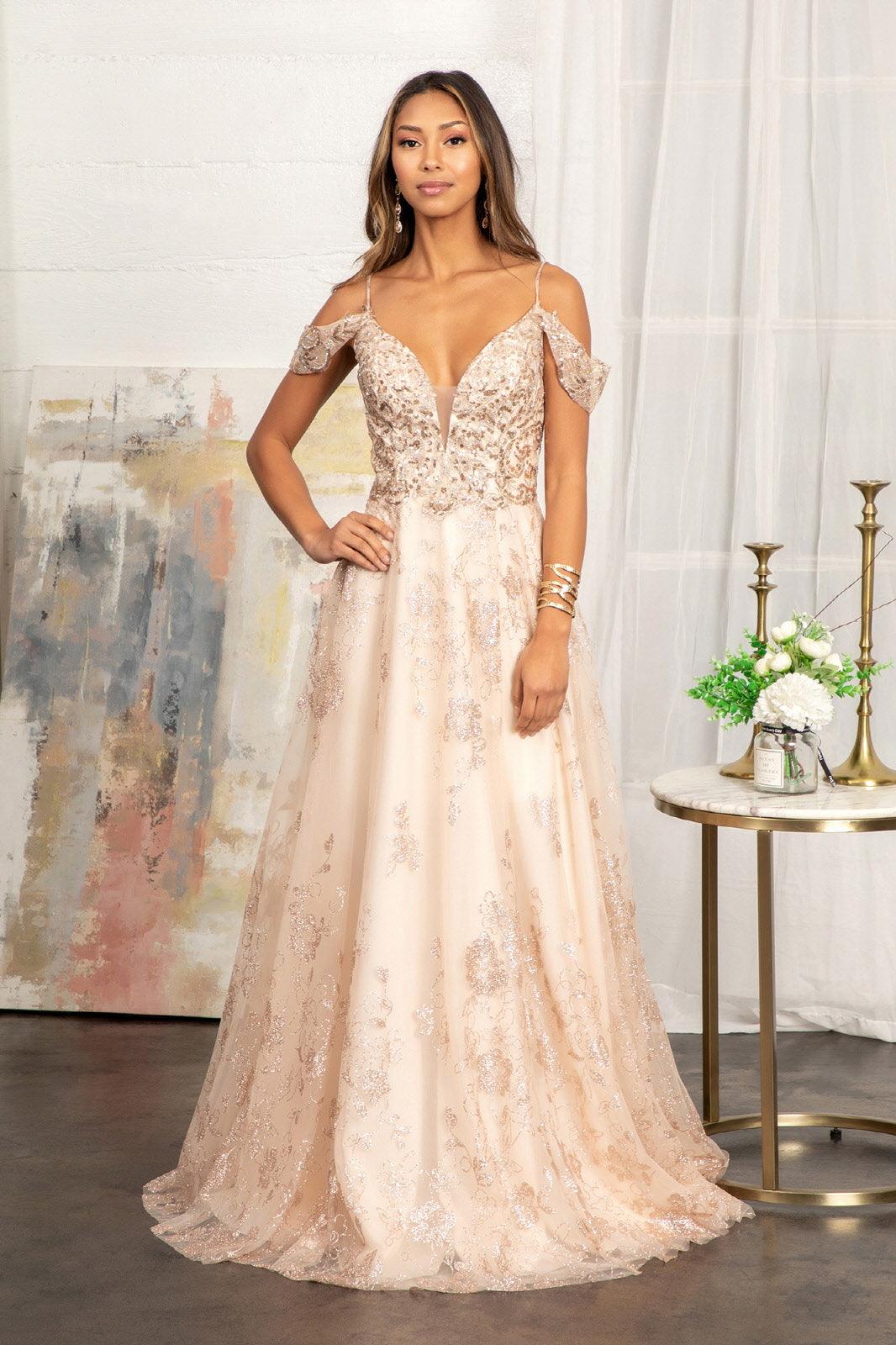 Off Shoulder  A-line Long Prom Dress - The Dress Outlet