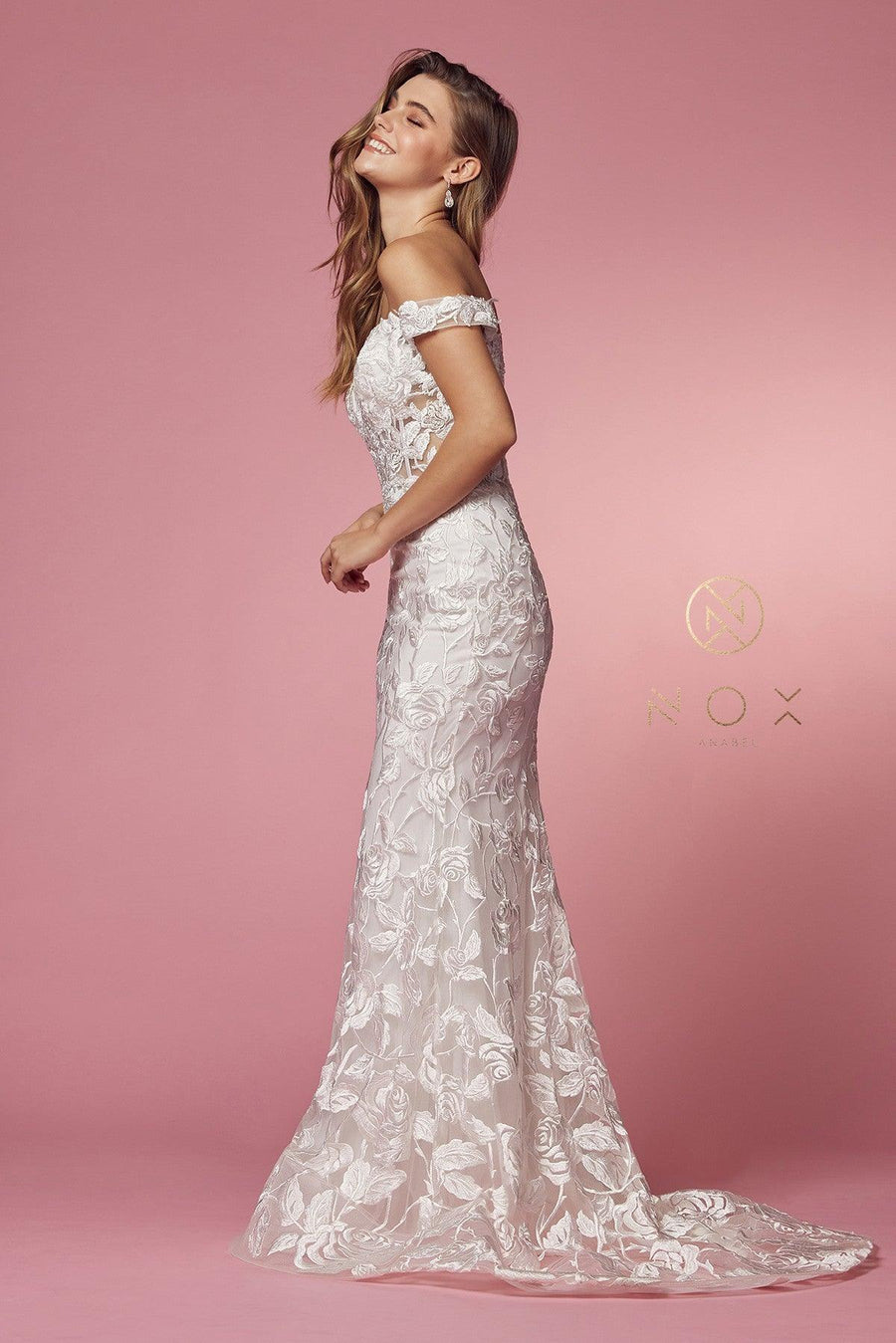 Off Shoulder Long Wedding Dress - The Dress Outlet