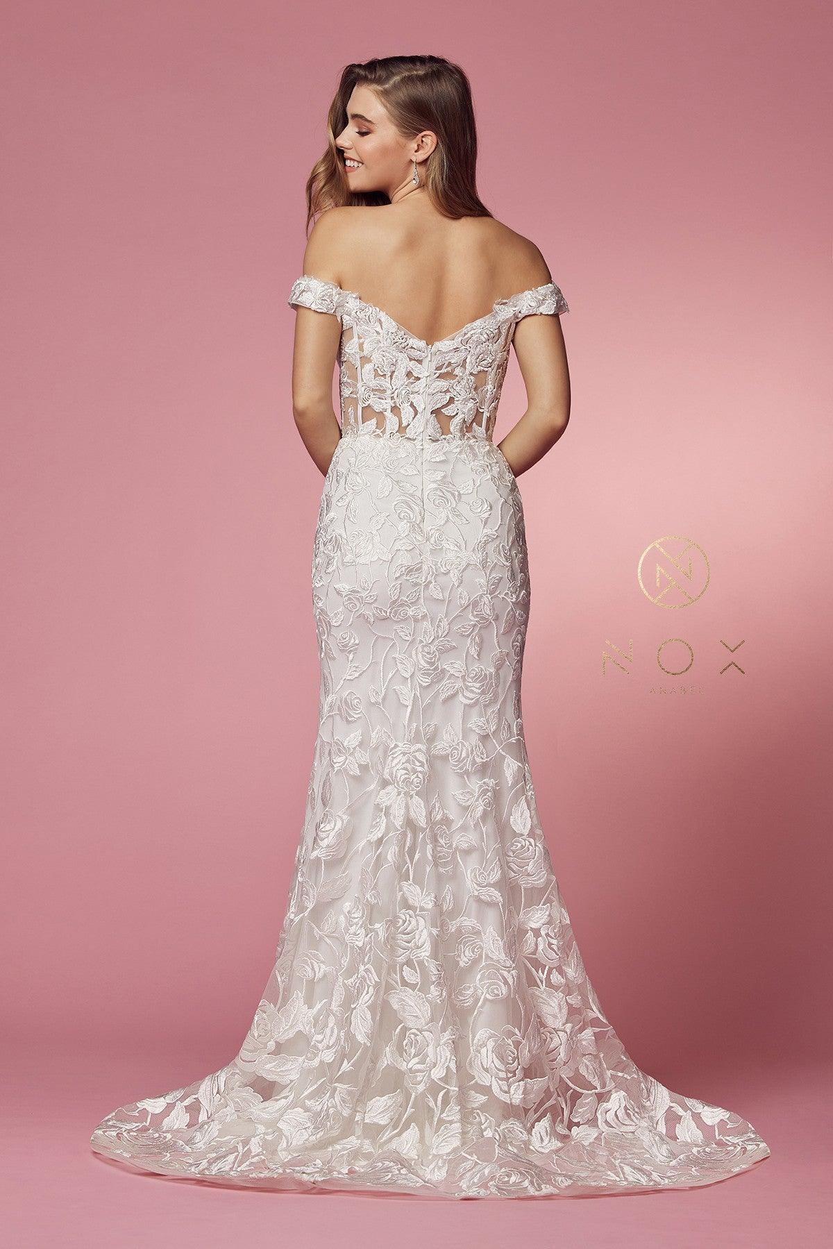 Off Shoulder Long Wedding Dress - The Dress Outlet