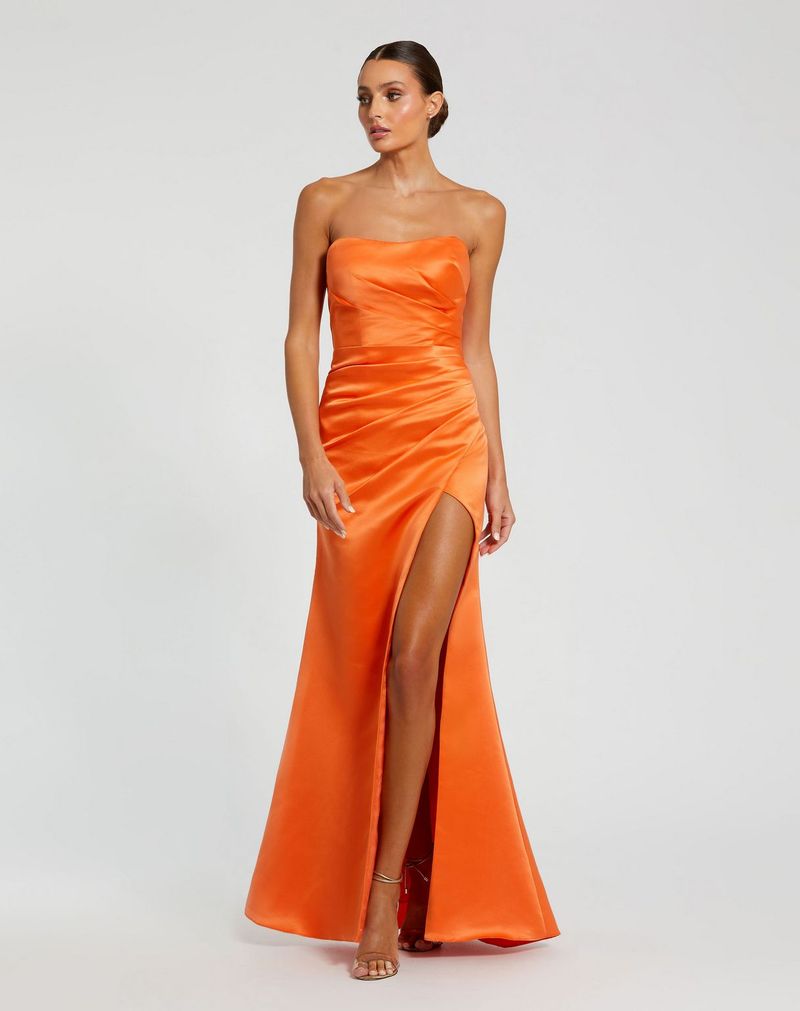 Prom Dresses Pleated Prom Long Fitted Slit Formal Dress Sherbet