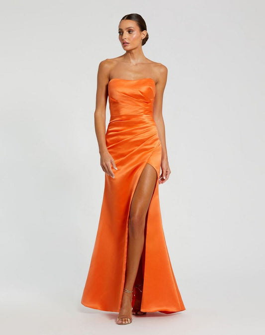 Prom Dresses Pleated Prom Long Fitted Slit Formal Dress Sherbet