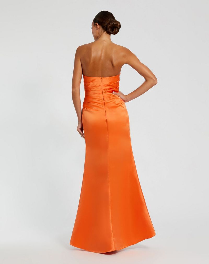 Prom Dresses Pleated Prom Long Fitted Slit Formal Dress Sherbet