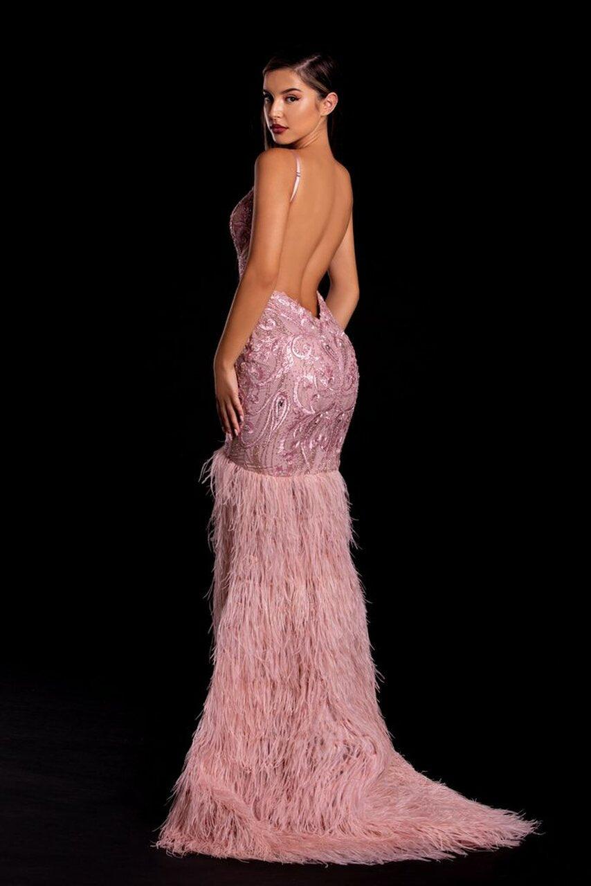 Portia and Scarlett Feathered Long Evening Dress 21128 - The Dress Outlet
