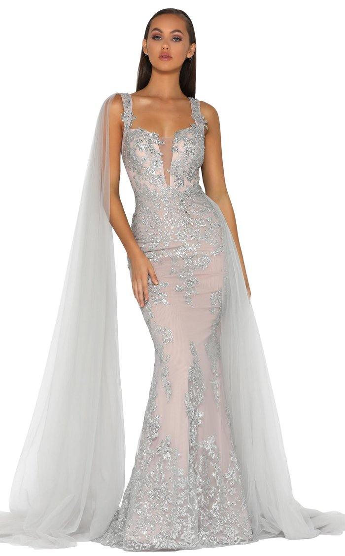 Portia And Scarlett Applique Cape Dress PS5011 - The Dress Outlet