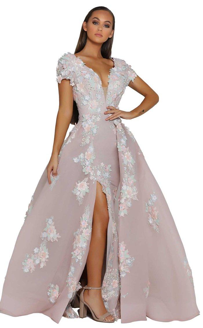 Portia and Scarlett Short Sleeves Long Gown 1997S - The Dress Outlet