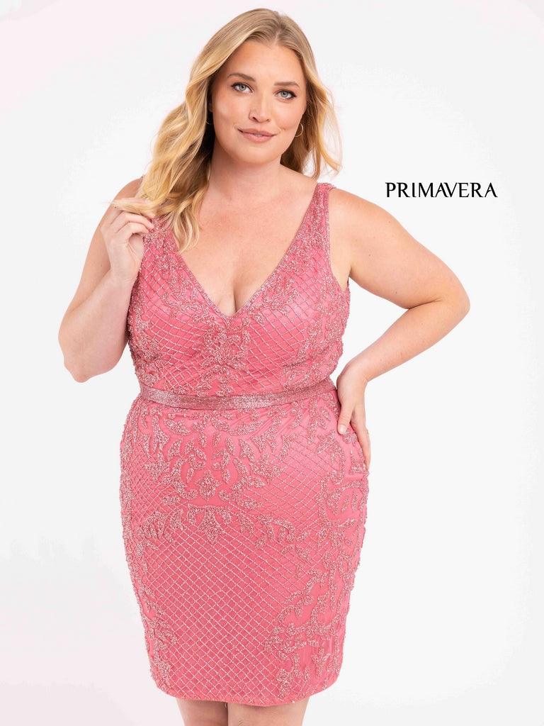 Primavera Couture Beaded Short Plus Size Dress 3884 - The Dress Outlet