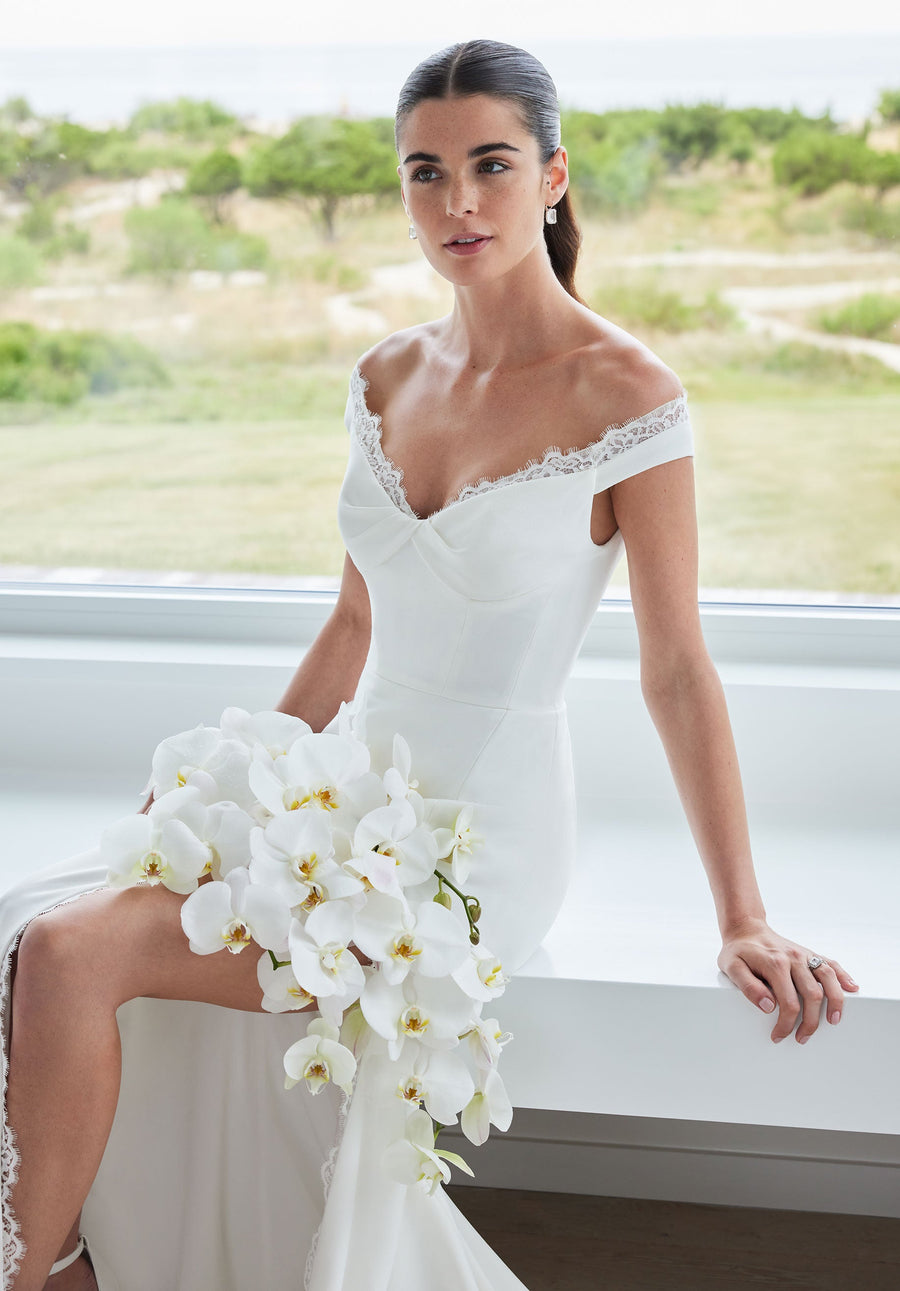 Wedding Dresses Fitted Slit Long Wedding Dress Ivory