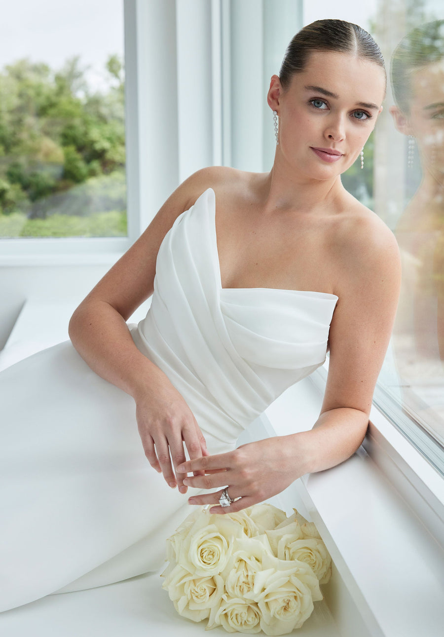 Wedding Dresses Simple A Line Long Wedding Dress Ivory