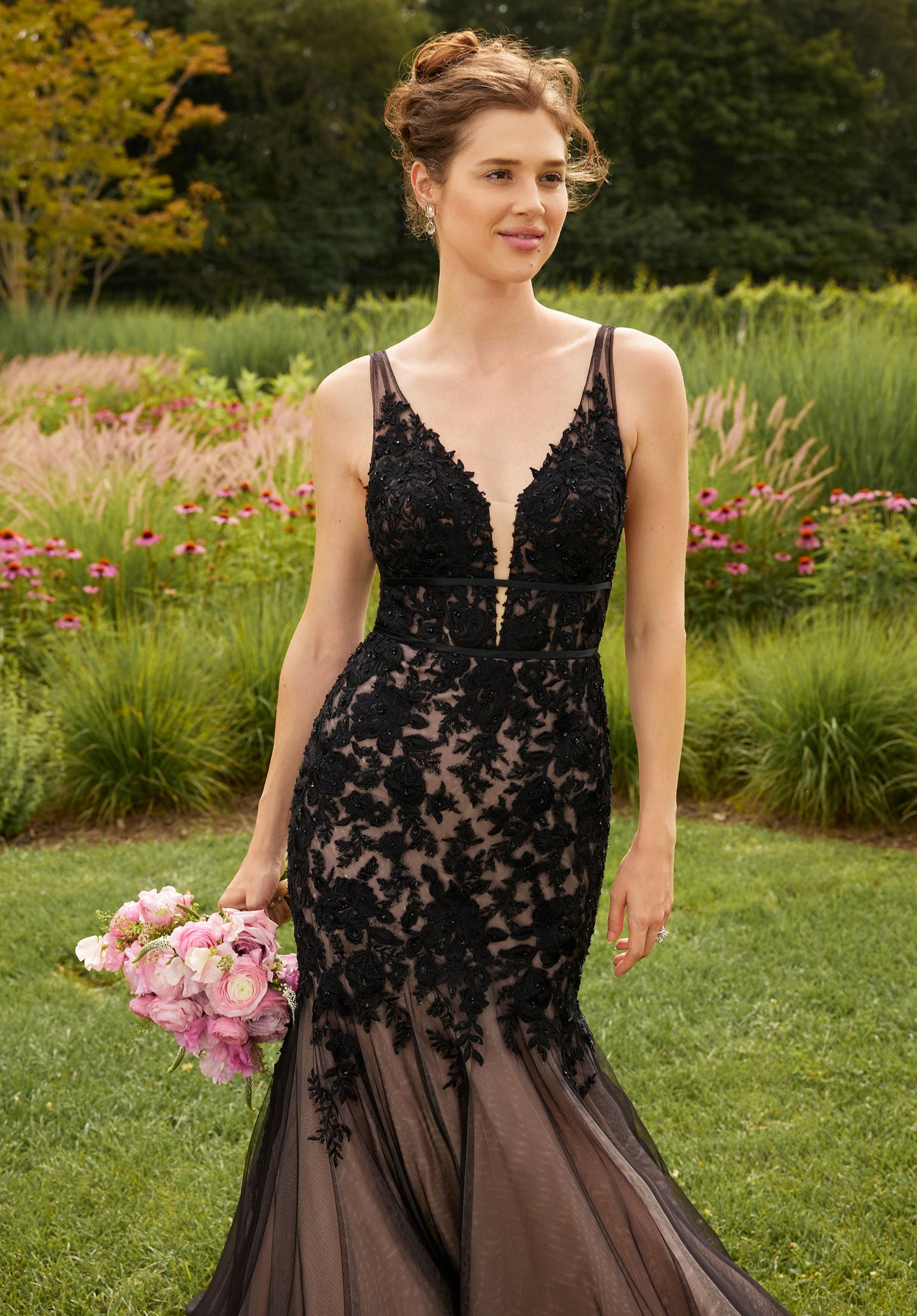 Wedding Dresses Beaded Lace Long Mermaid Wedding Dress Black/Blush