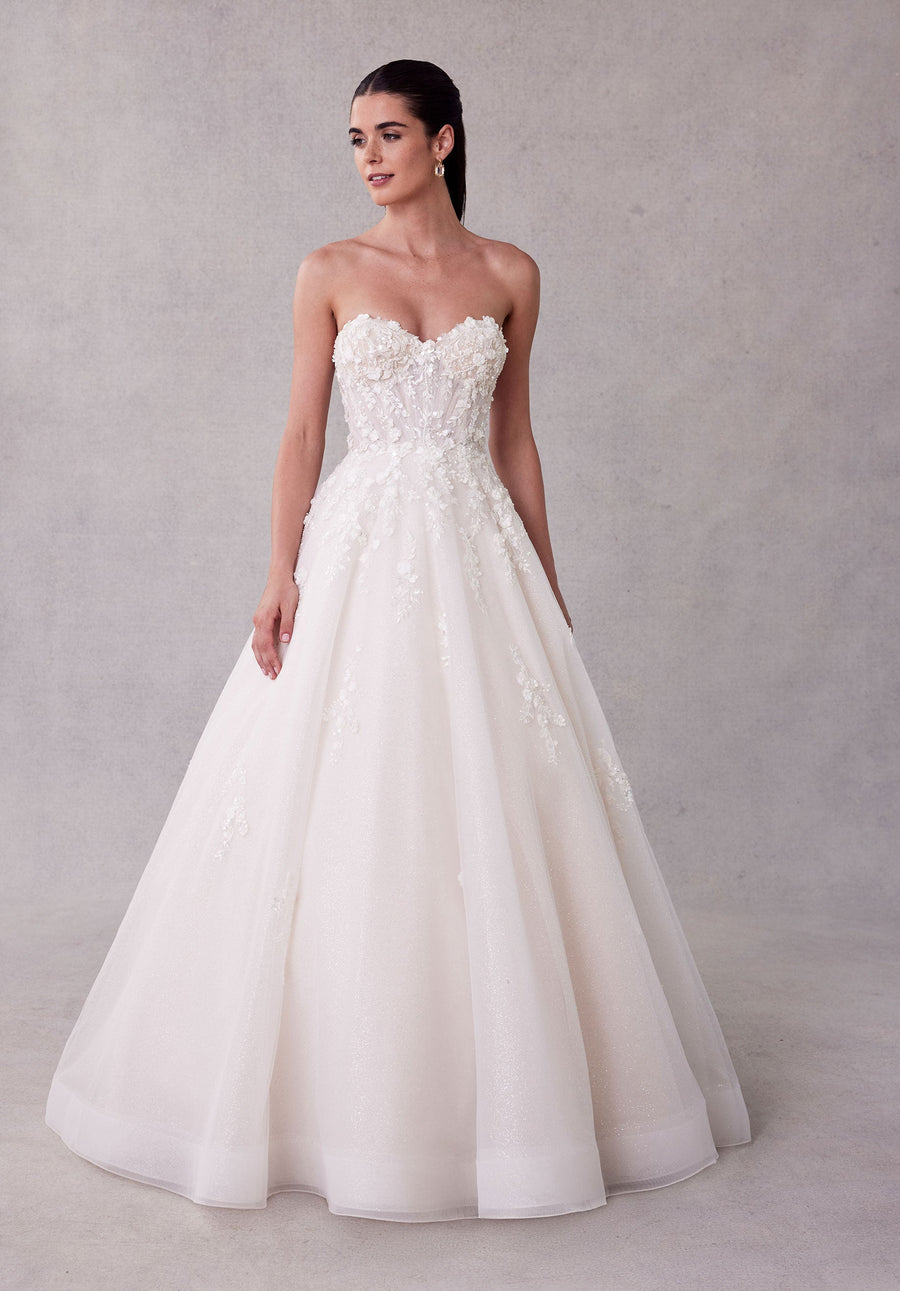 Wedding Dresses Long Glitter A Line Lace Wedding Dress Ivory/Champagne