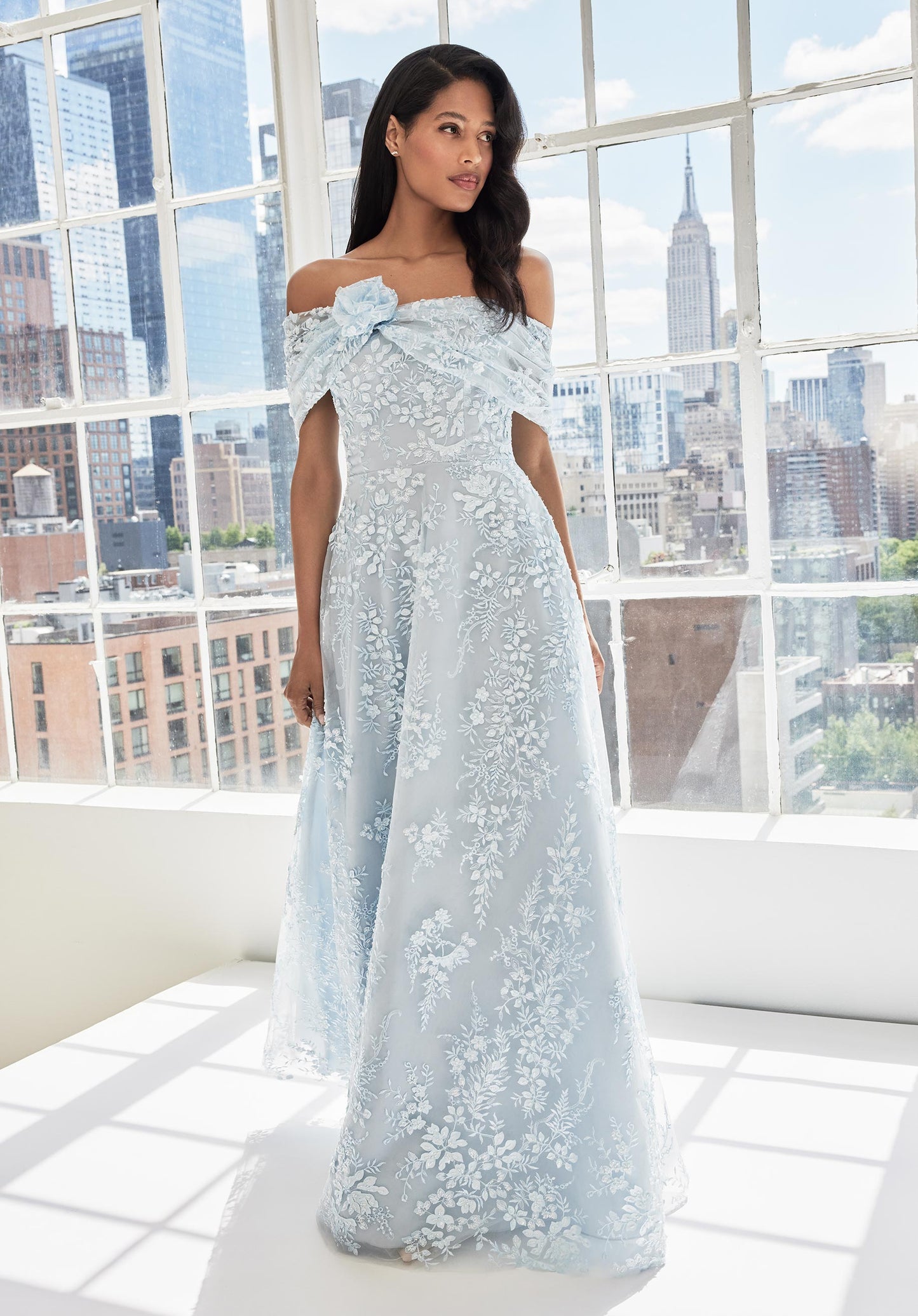 Prom Dresses A Line Formal 3D Floral Evening Dress Light Blue