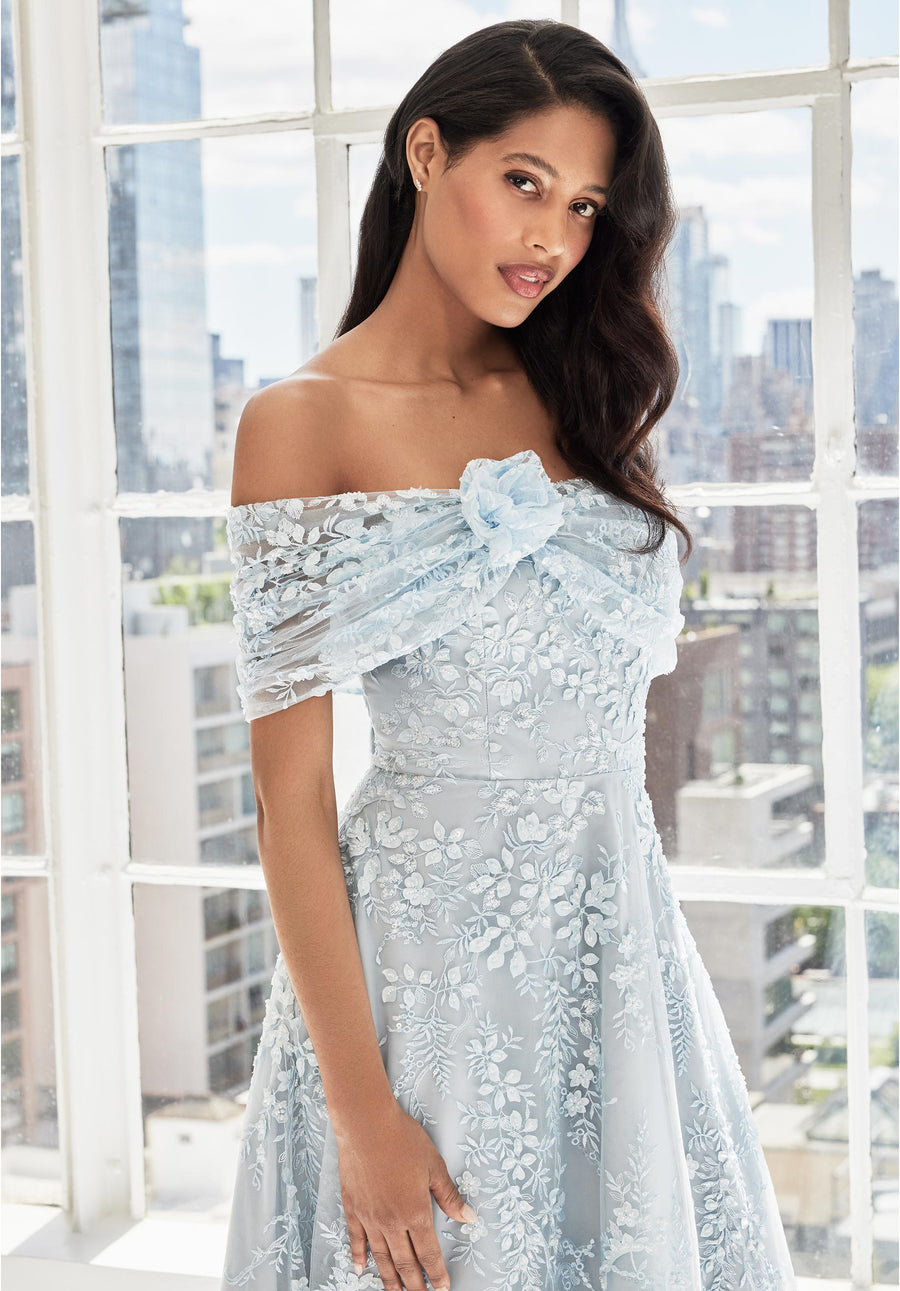 Prom Dresses A Line Formal 3D Floral Evening Dress Light Blue