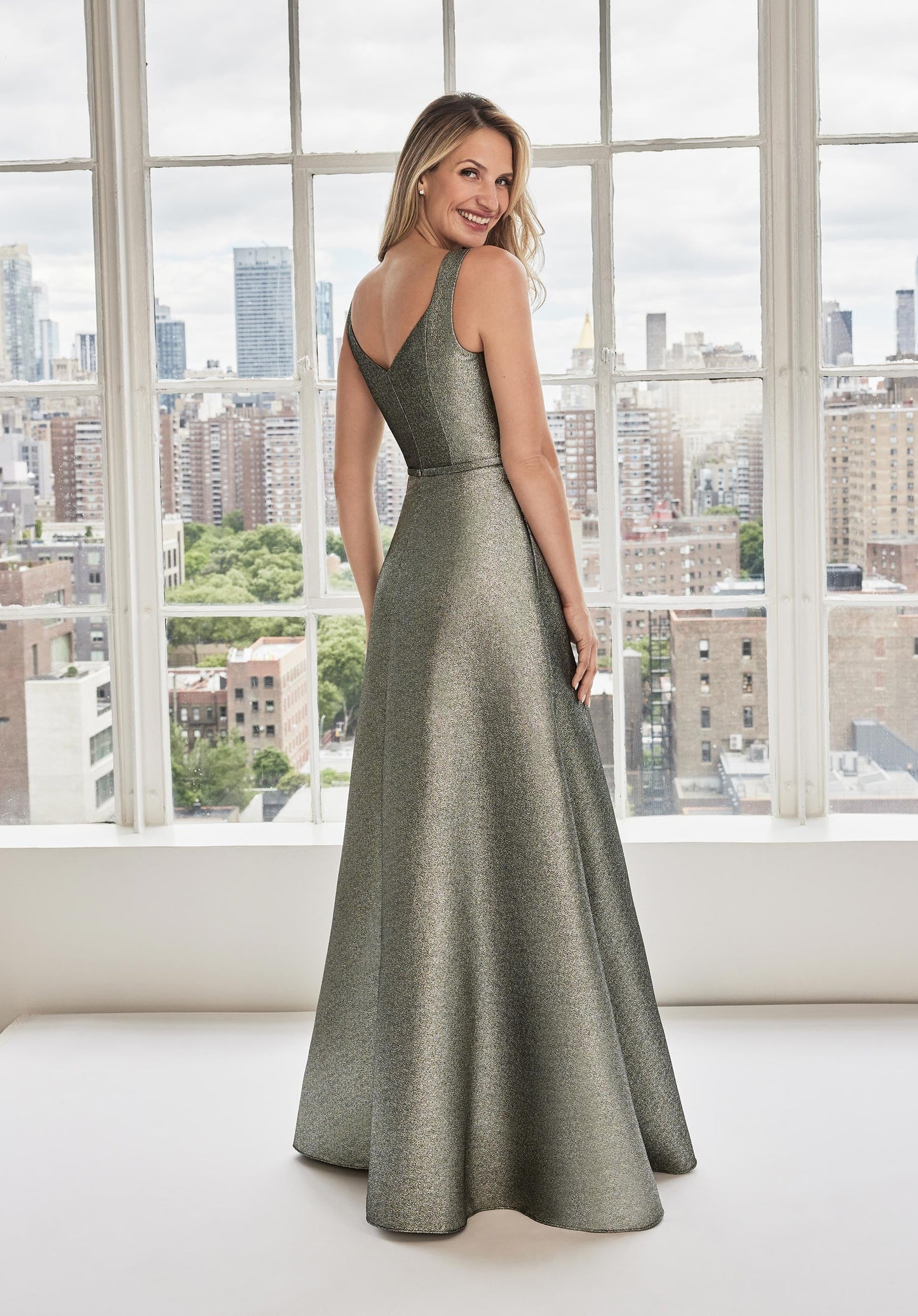 Prom Dresses A Line Metallic Formal Dress Pewter