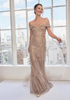 Prom Dresses Long Formal Sequin Beaded Evening Dress Rose Gold