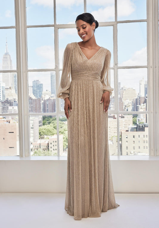 Mother of the Bride Dresses Long Sleeve Metallic Formal Dress Rose Gold