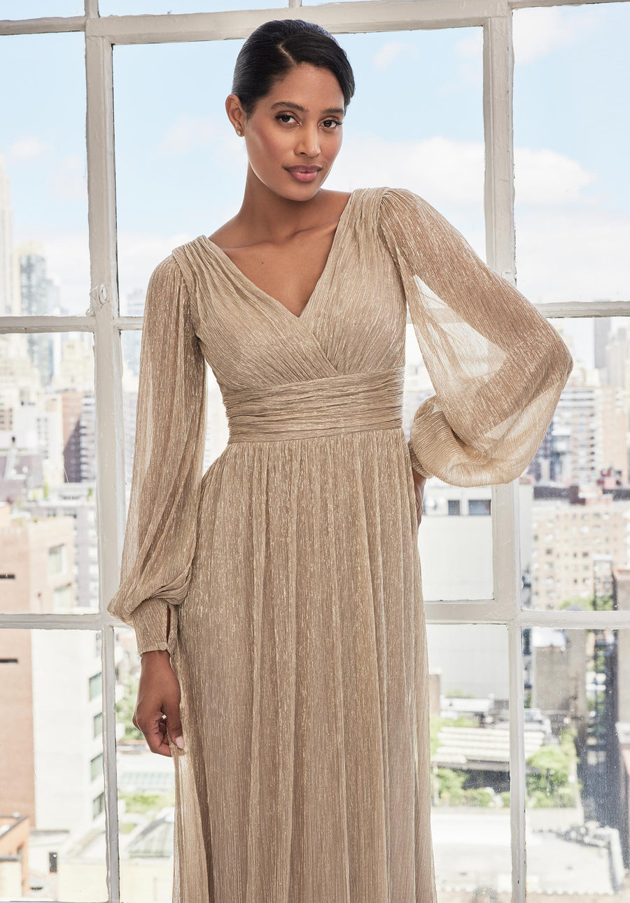 Mother of the Bride Dresses Long Sleeve Metallic Formal Dress Rose Gold