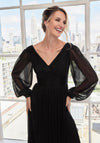 Mother of the Bride Dresses Long Sleeve Metallic Formal Dress Black