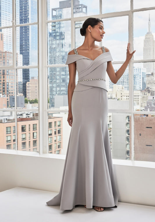 Formal Dresses Long Formal Peplum Beaded Dress Silver