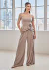 Jumpsuit Long Formal Beaded Peplum Jumpsuit Latte