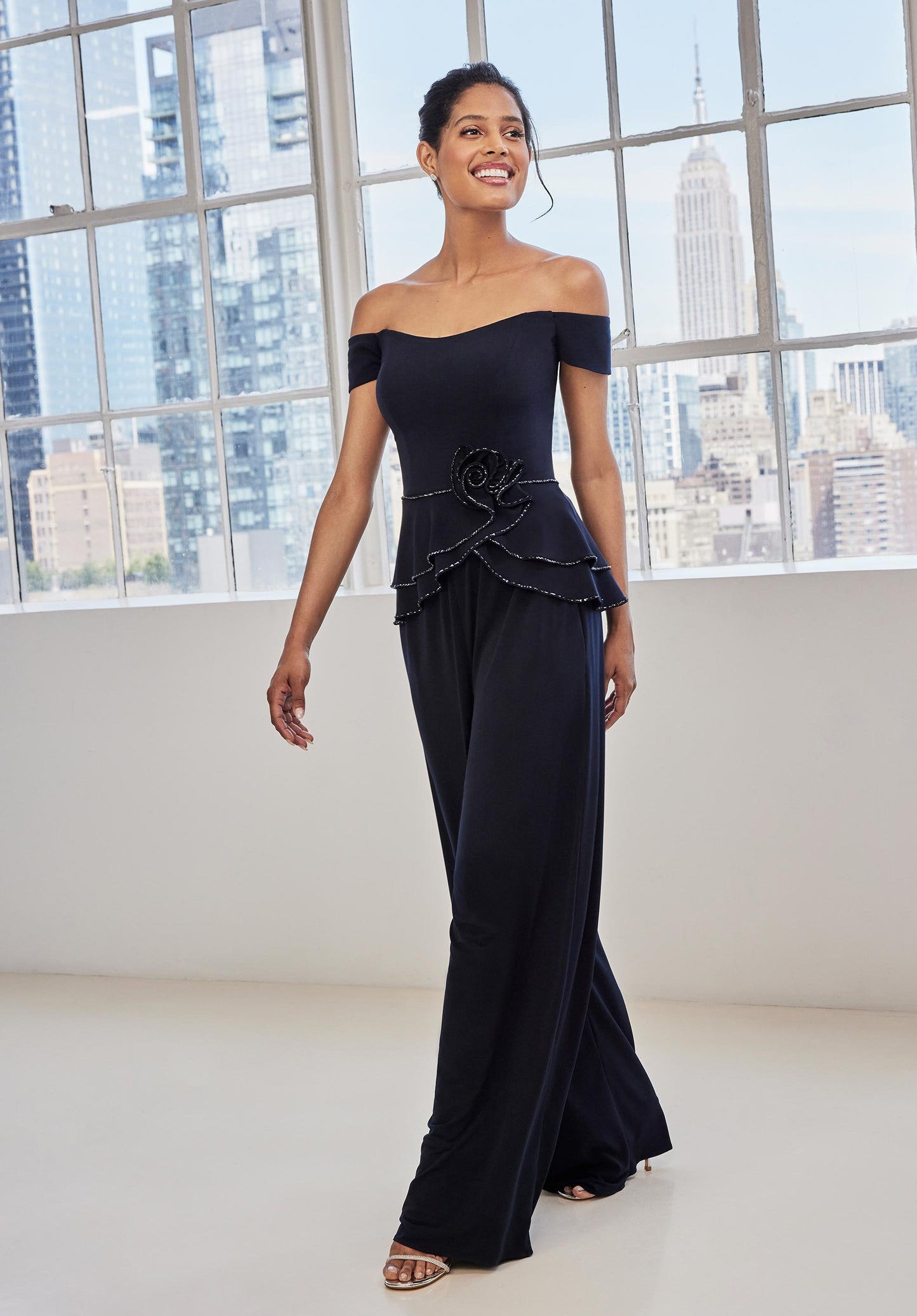 Jumpsuit Long Formal Beaded Peplum Jumpsuit Black