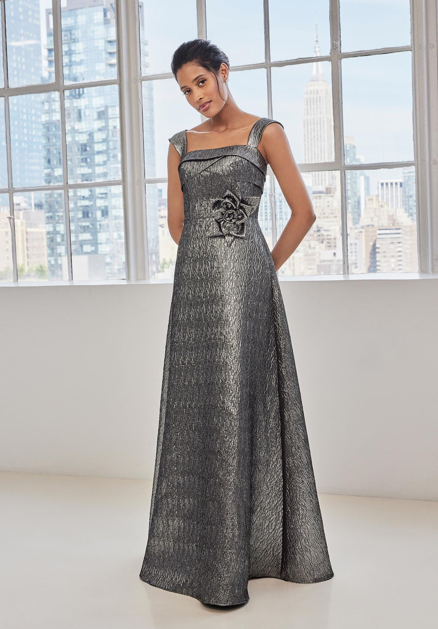 Formal Dresses A Line Long Formal Metallic Dress Gunmetal