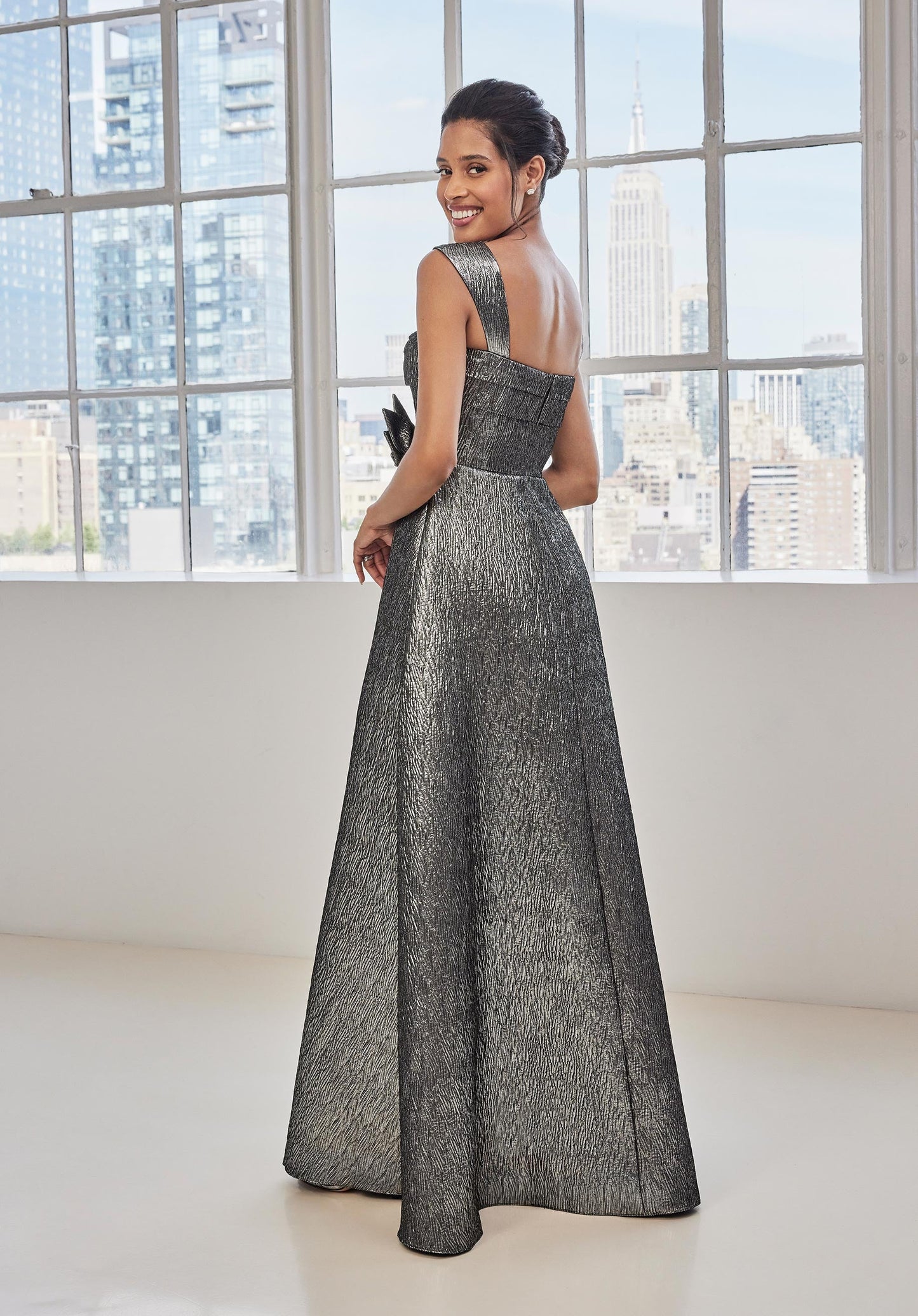 Formal Dresses A Line Long Formal Metallic Dress Gunmetal