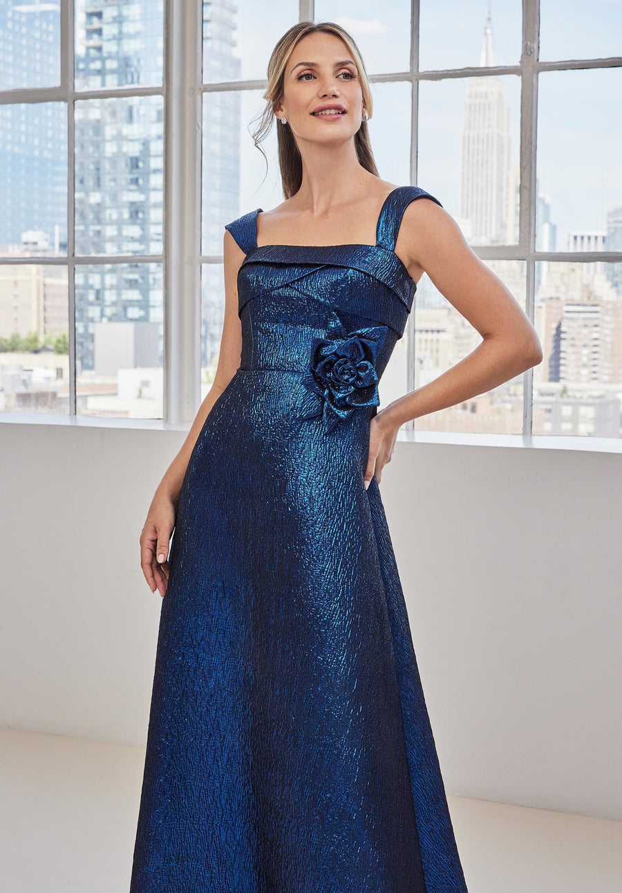 Formal Dresses A Line Long Formal Metallic Dress Blue