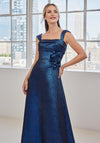 Formal Dresses A Line Long Formal Metallic Dress Blue