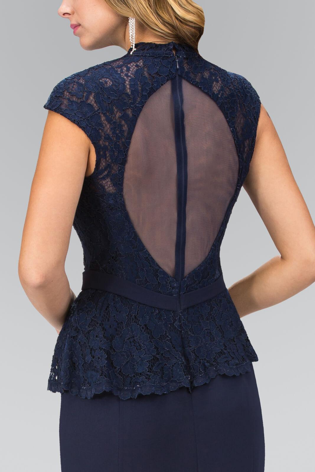 Prom Cap Sleeve Peplum Evening Long Dress - The Dress Outlet Elizabeth K