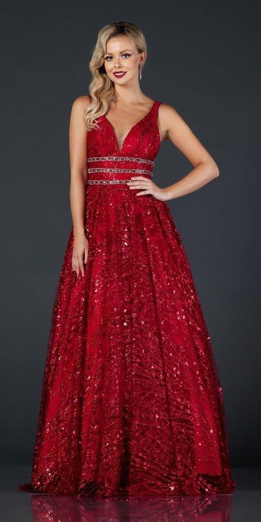Prom Long Beaded Formal Glitter Dress - The Dress Outlet