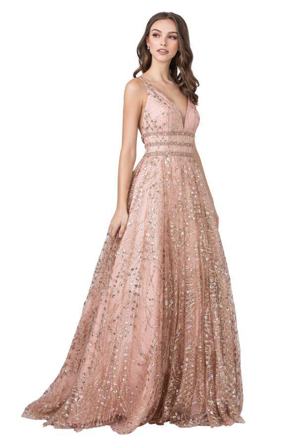 Prom Long Beaded Formal Glitter Dress - The Dress Outlet