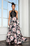 Prom Long Dress Halter Floral Formal Gown - The Dress Outlet Elizabeth K