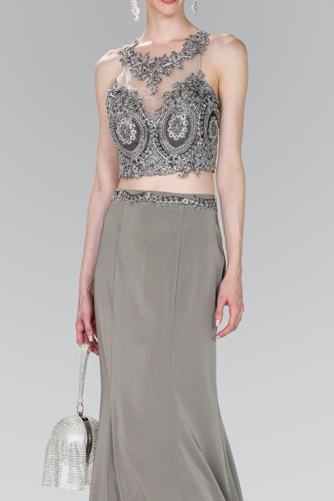 Prom Long Formal Dress Two Piece Halter Evening Gown - The Dress Outlet