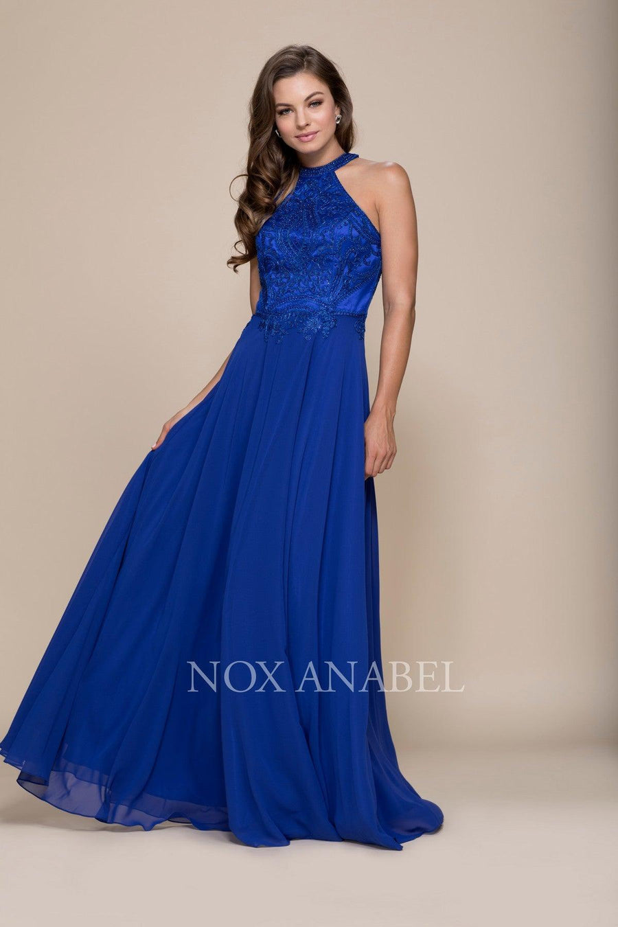 Prom Long Formal Halter Chiffon Dress - The Dress Outlet
