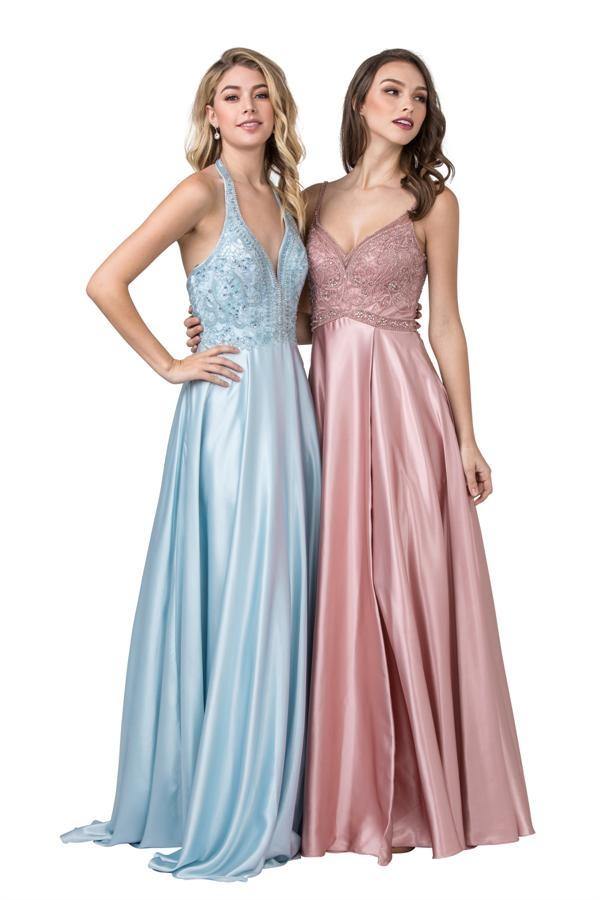 Prom Long Formal Halter Embellished Evening Dress - The Dress Outlet