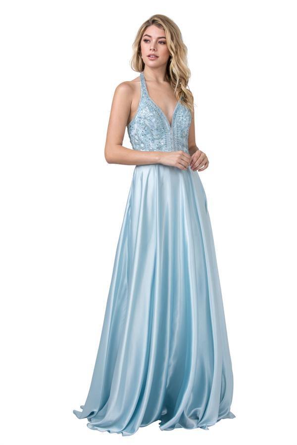 Prom Long Formal Halter Embellished Evening Dress - The Dress Outlet