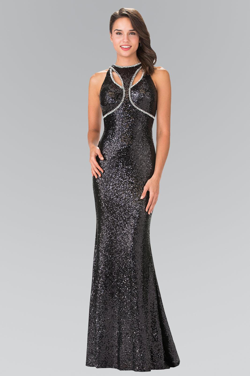 Prom Long Formal Halter Neck Beaded Evening Dress - The Dress Outlet Elizabeth K