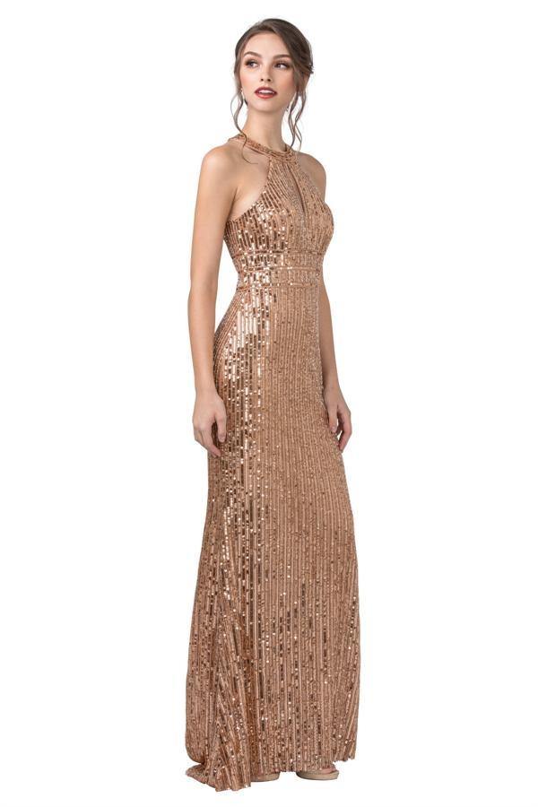 Prom Long Formal Halter Sequins Evening Gown - The Dress Outlet
