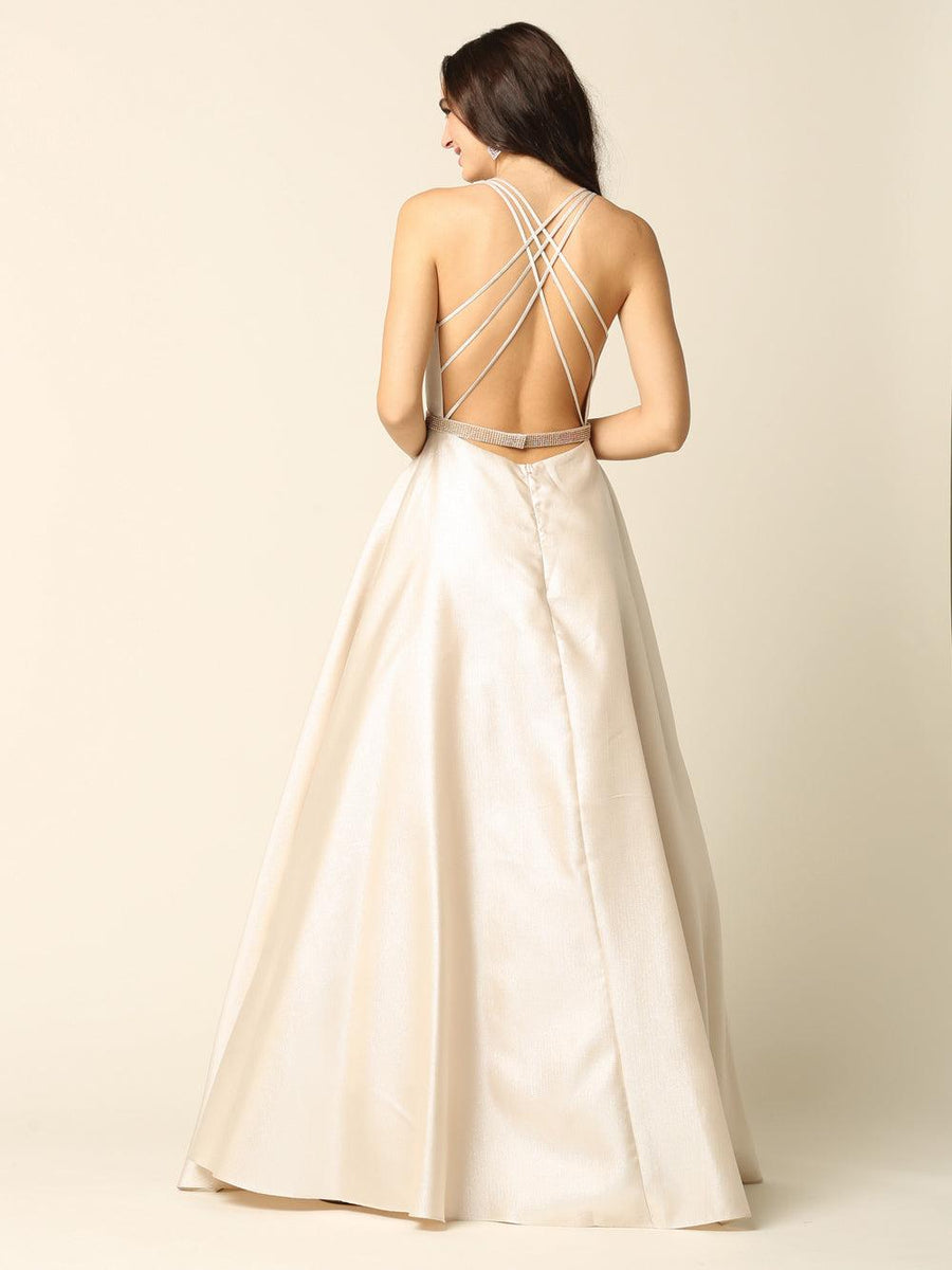 Prom Long Formal Metallic Satin Dress - The Dress Outlet