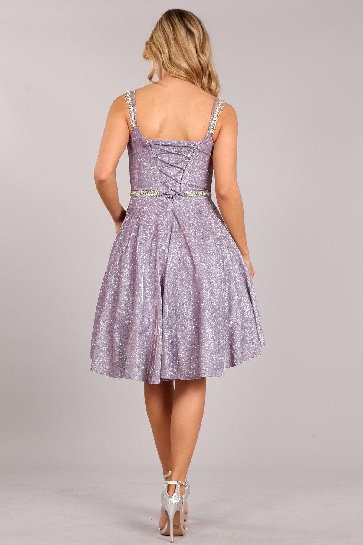 Prom Short Beaded Metallic Glitter Cocktail Dress - The Dress Outlet