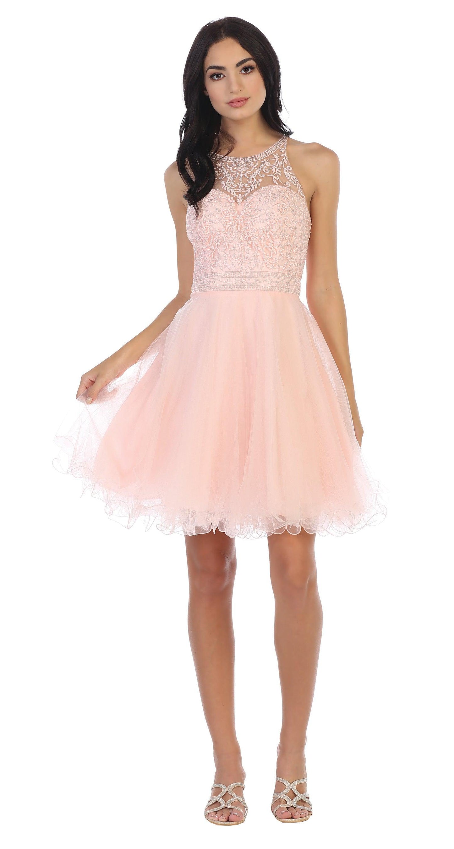 Prom Short Halter Homecoming Cocktail Dress - The Dress Outlet