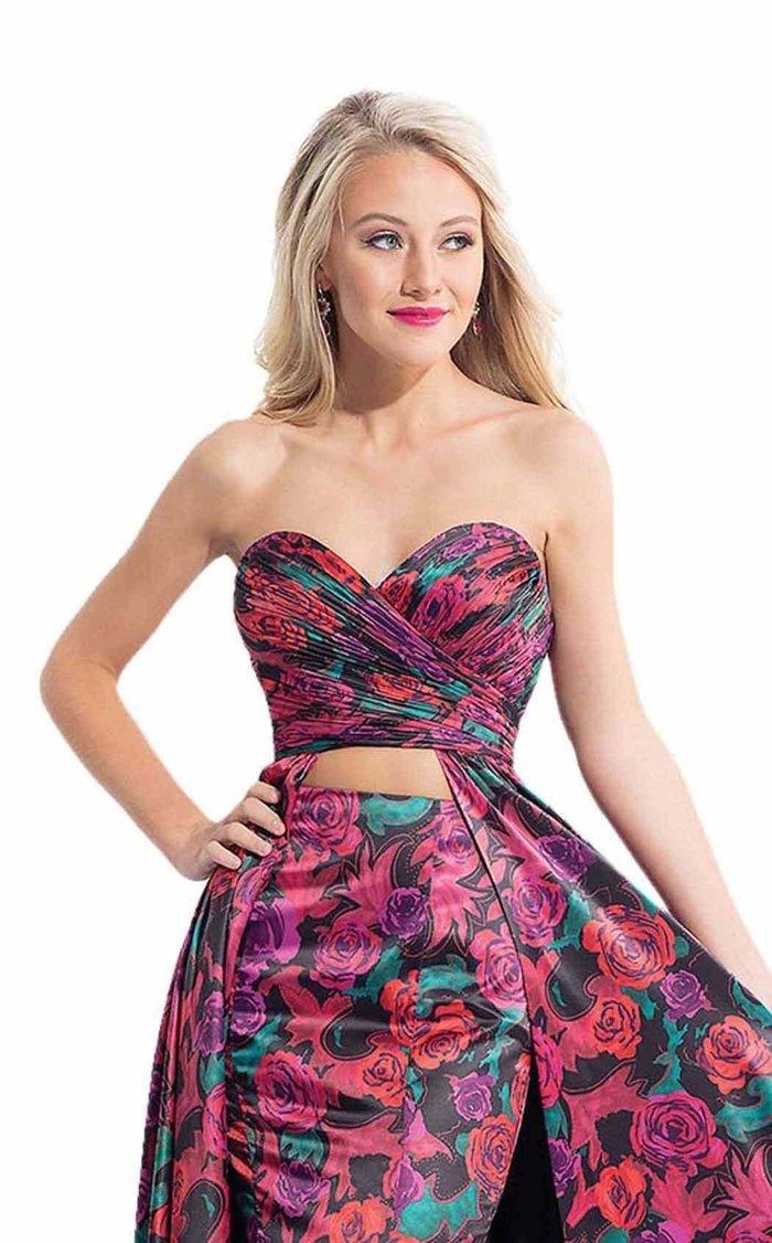 Rachel Allan Long Two Piece Floral Prom Dress 6073 - The Dress Outlet