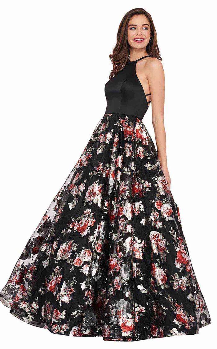 Rachel Allan Prom Long Halter Floral Ball Gown 6581 - The Dress Outlet