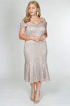 R&M Richards Short Plus Size Lace Dress Champagne - The Dress Outlet R&M Richards